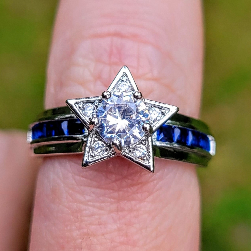 Star Lite Star Brite 925 Silver Blue Gem Ring - Picture 6 of 16